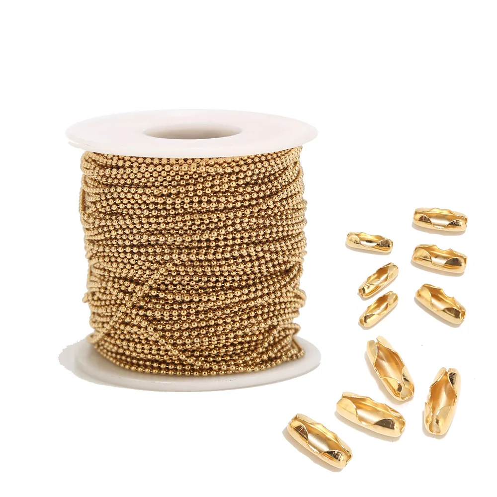 2M Stainless Steel 1.6MM/2.0MM/2.4MM Gold Beads Ball Chains for Men Women Necklace Making with 10pcs Matching Connectors | Украшения и