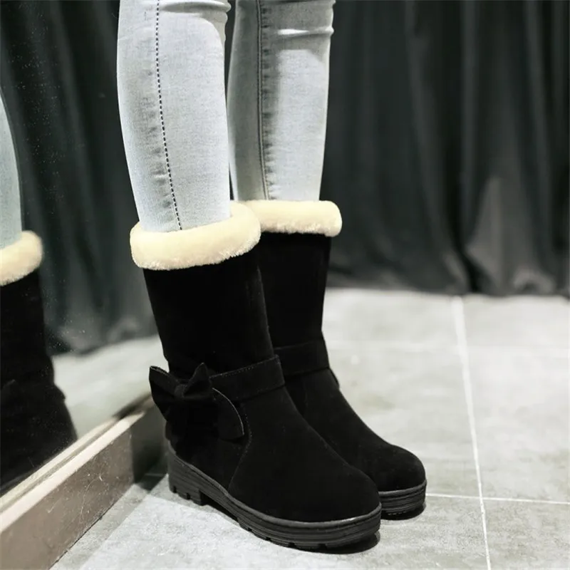 MORAZORA/зимние теплые модные зимние ботинки с бантом удобная женская обувь из флока ботильоны на платформе с круглым носком