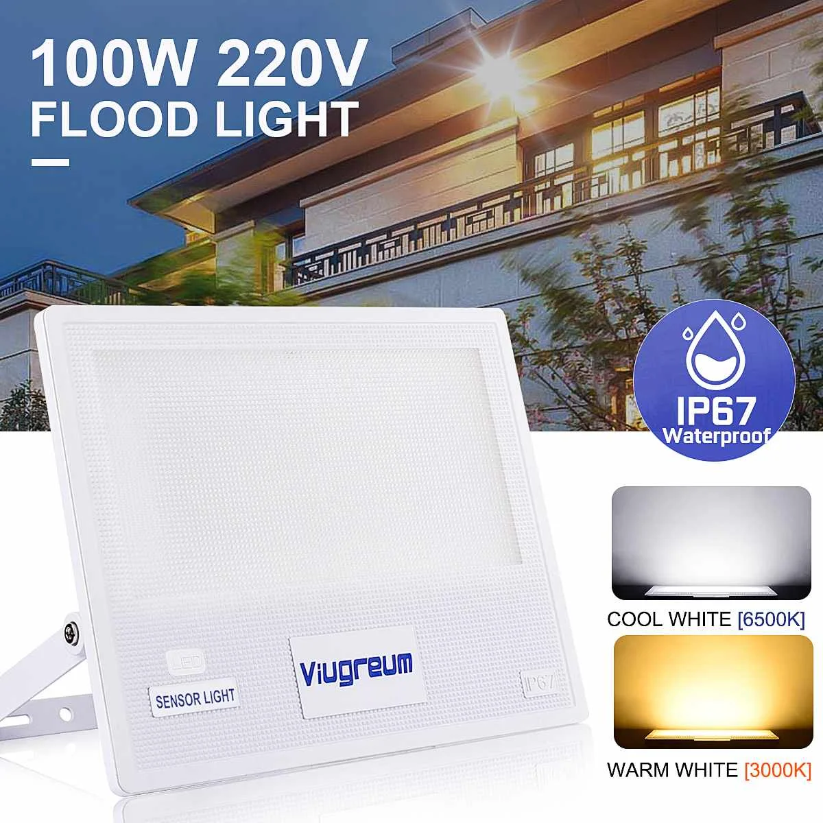 

120 LED Flood Light Lamp 100W IP67 Outdoor Work Wall Ceiling Lights Waterproof Floodlights Garage Garden Yard Lawn