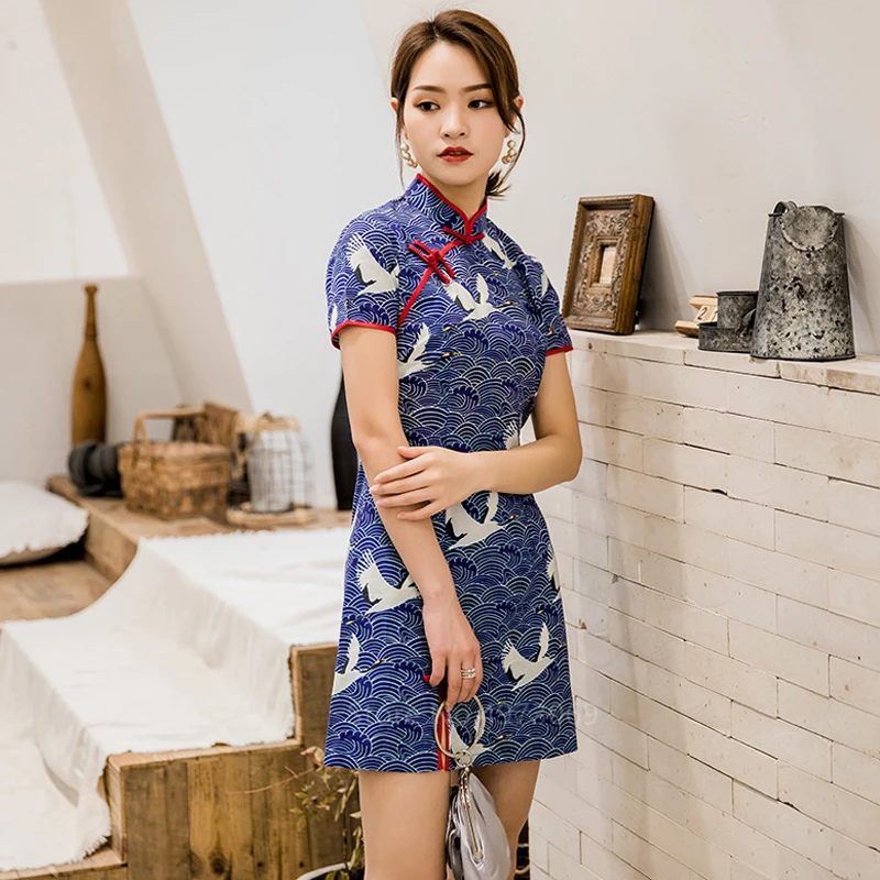Color2 Китайское платье традиционный костюм журавль Винтаж принт Qipao Сплит Vestido невесты Cheongsam для женщин макси год Вечеринка - Цвет: Color2