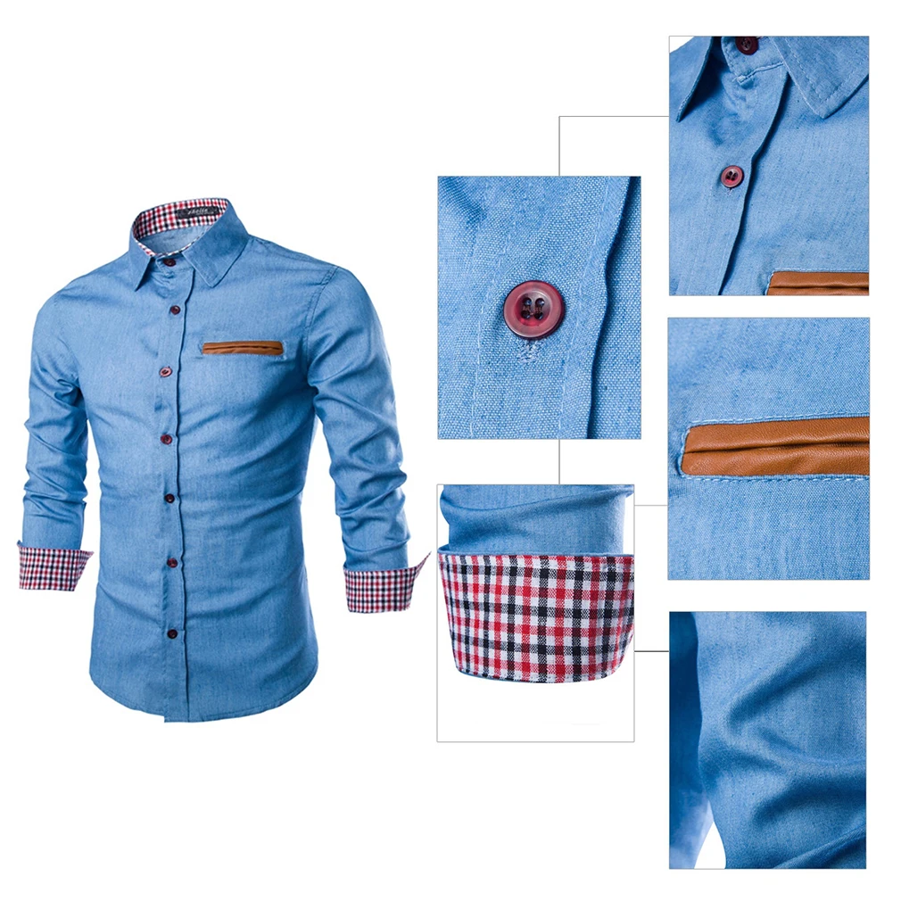 Men s Denim shirts Cowboy Shirt Casual Long Sleeves Slim Fit Shirt Autumn Fashion Male Denims 3