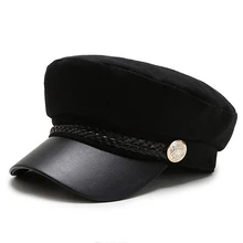 Береты Gorras шерстяная темно-синяя шапка шерстяная газетная Кепка s модные черные однотонные шапки в стиле милитари с золотыми цепочками