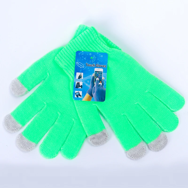 Fluorescent-green Новые трикотажные перчатки для мужчин и женщин, зимние перчатки с сенсорным экраном, наружные Хлопковые варежки для вождения, велосипеды, теплые, унисекс - Цвет: Fluorescent-green