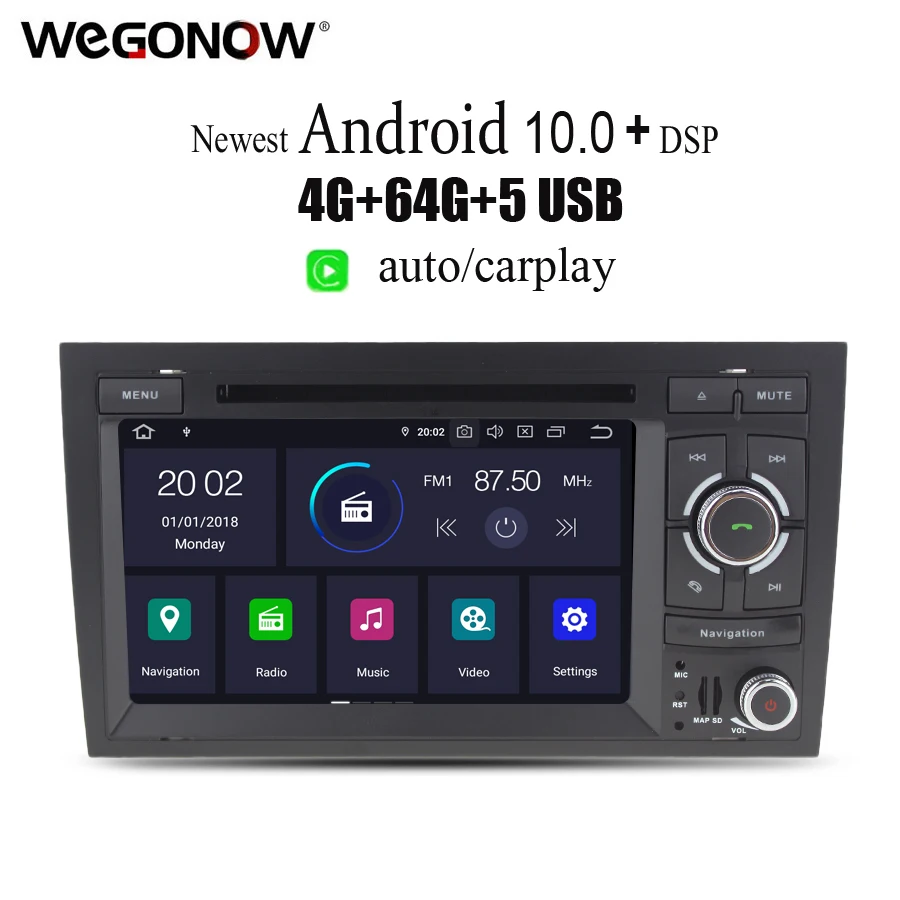 DSP PX6 IPS Android 10 4G 64G Автомобильный DVD-плеер GPS карта RDS радио Bluetooth 5 0 Wifi для AUDI A4 SEAT EXEO