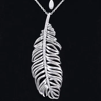 

925 Sterling Silver Necklace Pine Needle Leave With Clear Cubic Zirconia Pendant Necklaces For Women Wedding Gift Fine Jewelry