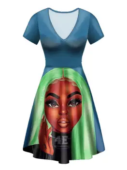 

WHEREISART Summer Ladies Dress Vintage Afro Girls Boho Style Wrap Beach Dress Sweet Bodycon V-Neck Party Dress Sundress Vestidos