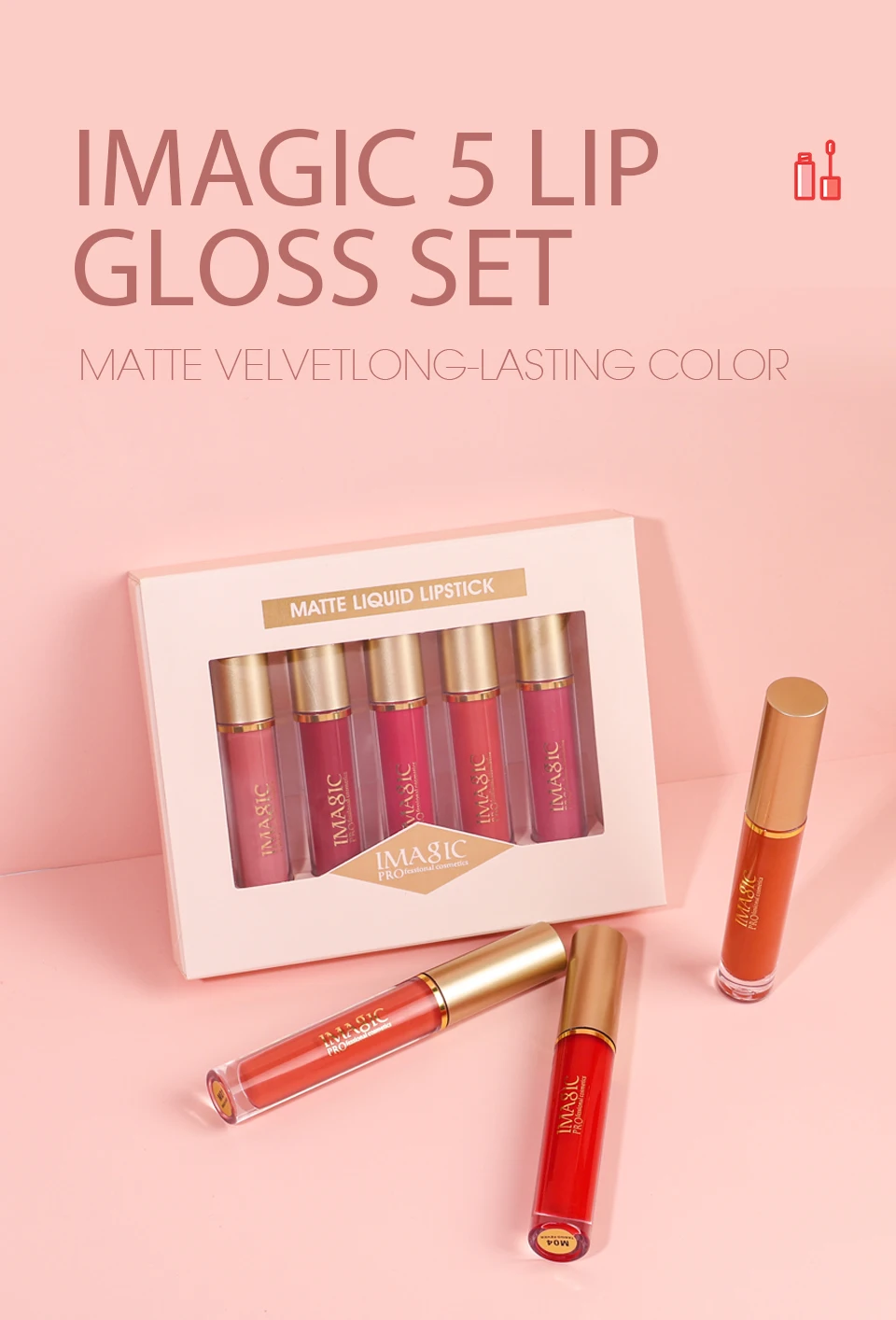 IMAGIC  5-color Set Waterproof Matte Velvet Nude Nude Color Lipstick Lip Gloss Deep Red Long Lasting Lip Gloss Female Lip