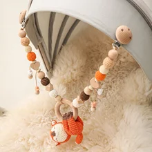 

New Wood Teether Baby Bed Hanging Rattles Toy Make Noise Bird Elephant Shape Crochet Beads Bracelet Pram Clip Baby Rattle