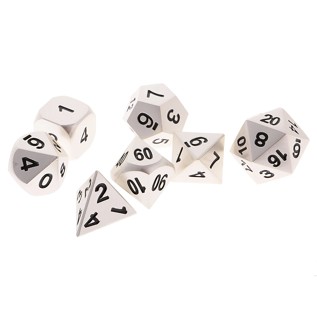 Игральные кости 7 шт. d4 d6 d8 d10 d12 d20 цифровой w/чехол для RPG DND игрушки серебро