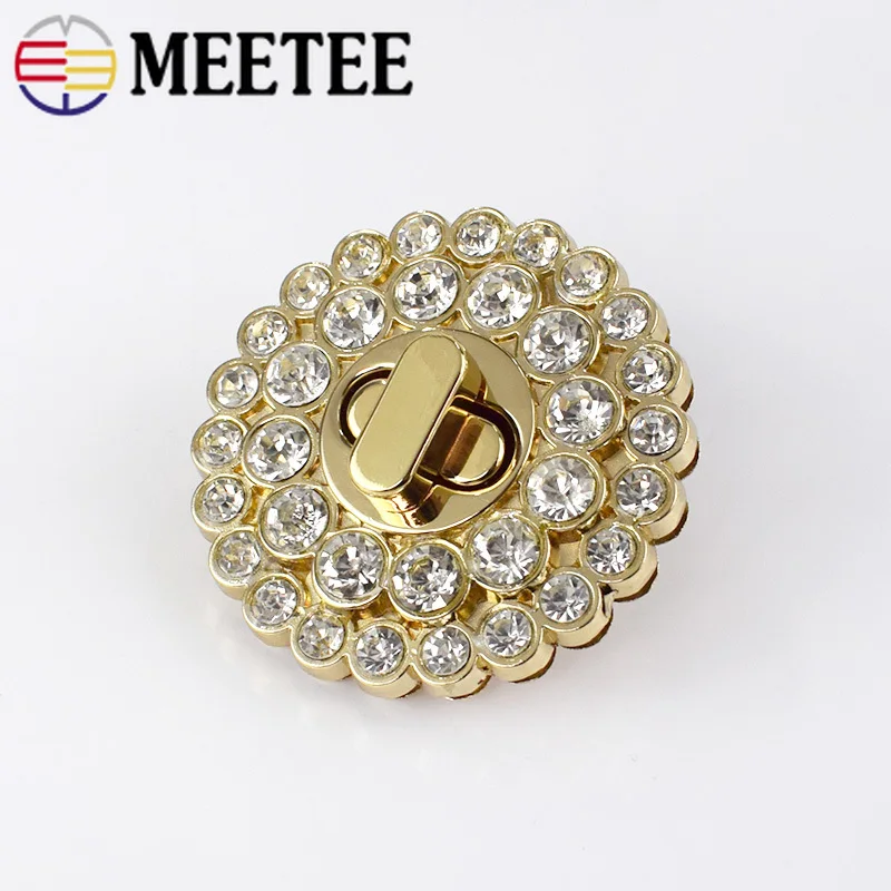 

Meetee 2pcs 40/50/60mm Rhinestones Metal Bag Lock Clasp Turn Lock Buckle for Handbag Clasp Closure DIY Hardware Accessories L-08