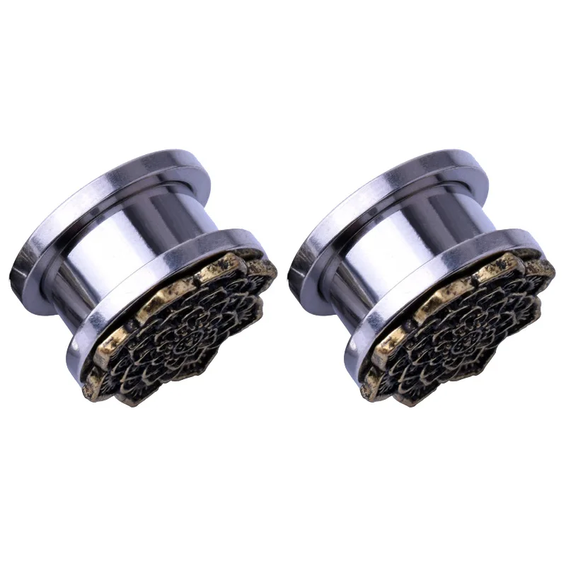 

New 1 pc Flower Ear Tunnel Piercing Stainless Steel Flesh Plugs Bone Cuff Jewelry MV66