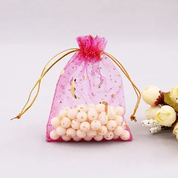 

100pcs Star Moon Pattern Wedding Gauze Bags Favor Pouches for Packaging Banquet Wedding