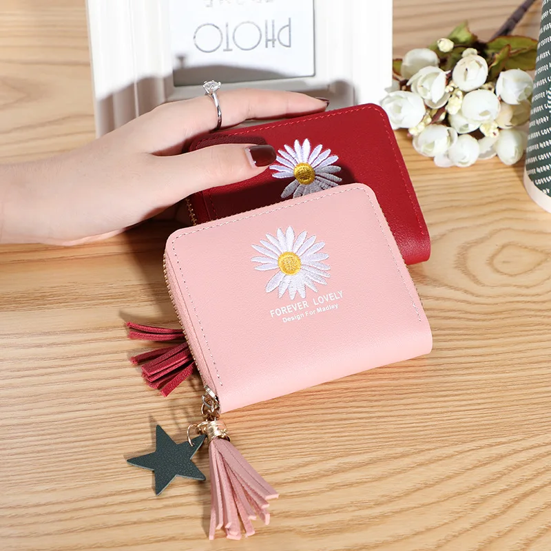2021 new Korean wallet short paragraph Su Liu daisy card holder cute small coin purse women | Багаж и сумки