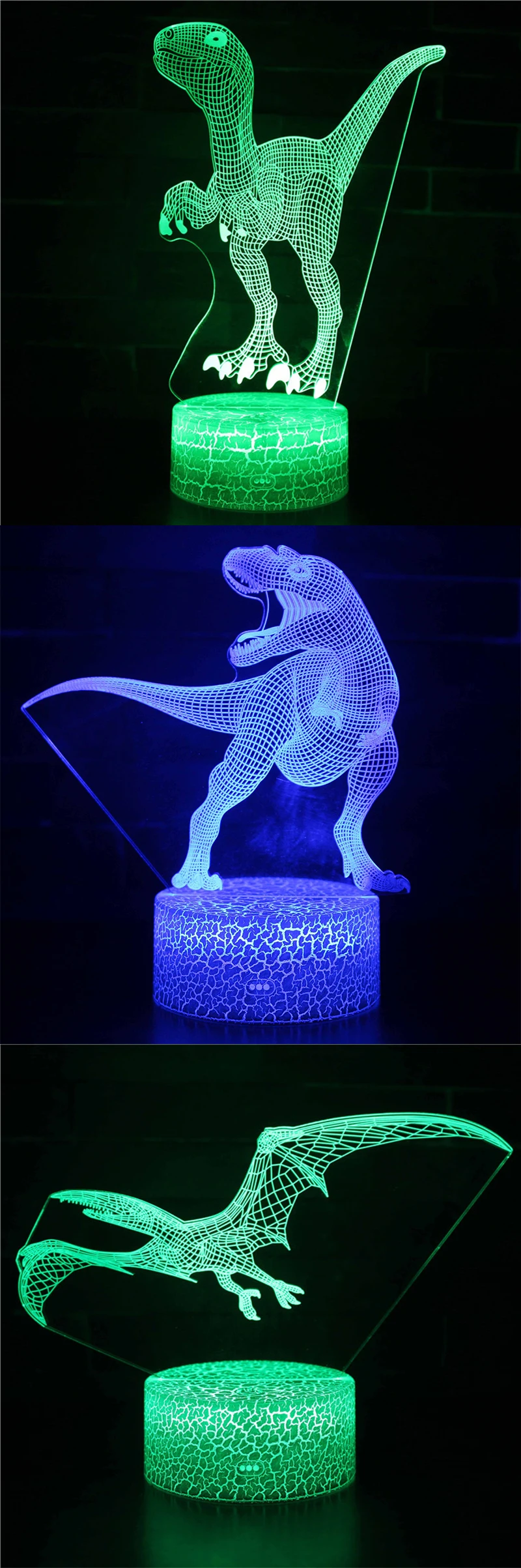 Динозавр 3D Светодиодная лампа с эффектом иллюзии 3D Оптическая иллюзия лампы 7 цветов многоцветный ed USB домашнее украшение цветная сменная лампа для мальчиков