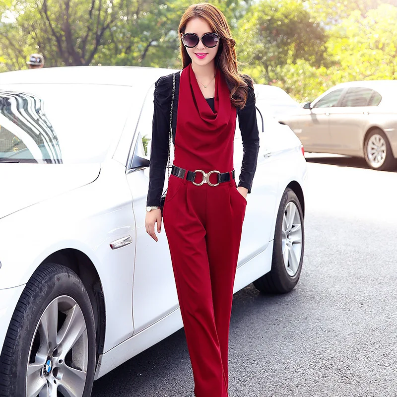 

2019 Spring And Autumn New Style Retro WOMEN'S Two-piece Suit-Style Elegant Onesie Goddess-Style Loose Pants Set Fashion