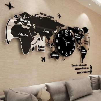 

120CM Large World Map Wall Clock Modern Acrylic 3d Clocks Wall Home Decor Living Room Silent Wall Watch Mechanism Saat FZ592