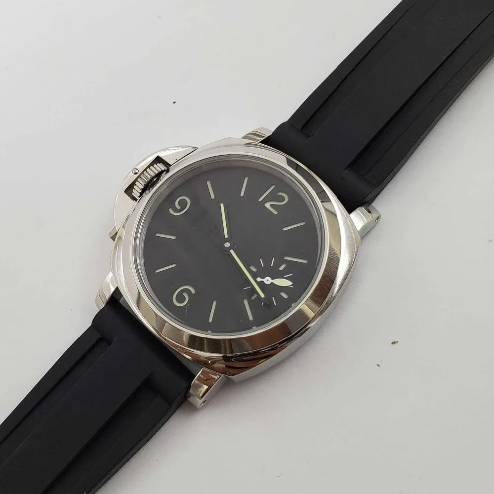 Reloj seagull movimiento руководство mecanico 44 мм militar acero caso cubierta trasera correa de goma transparente