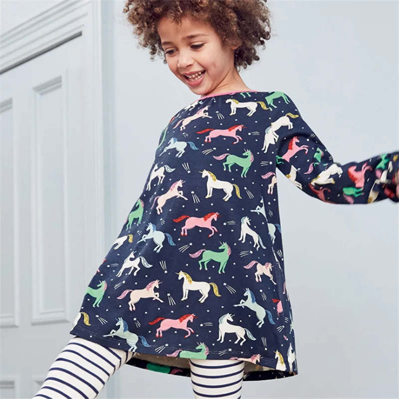 Little maven/Новое поступление, платья принцессы с длинными рукавами для девочек хлопковые вечерние платья с принтом животных для малышей Детская одежда с единорогом