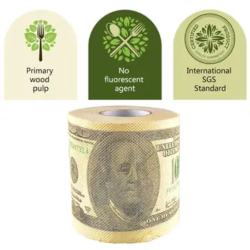 

Funny 100 dollars Printing Pattern 2-Ply Toilet Paper Wood Pulp Unscented Tissue for Home Bath Kitchen Daily Use