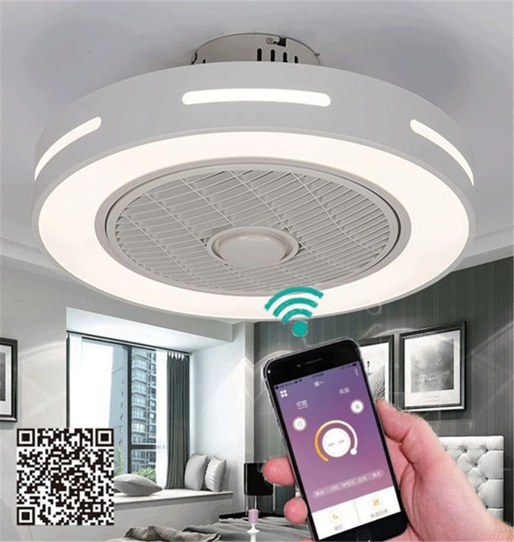50cm Умный потолочный вентилятор управления с сотовым телефоном Wi-Fi для дома decora 50-55 см потолочный вентилятор с освещением современного освещения круговой - Цвет лезвия: 50cm