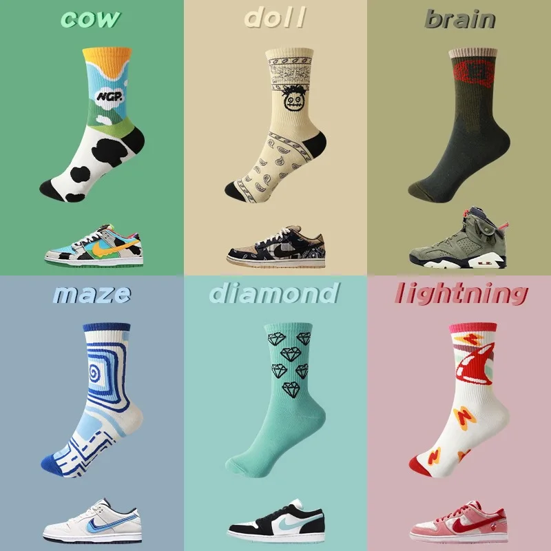 

Men's and Women's Sport Socks Cotton Designer Stockings Individual are Fashionable Breathable Sweat Absorbing High Quality