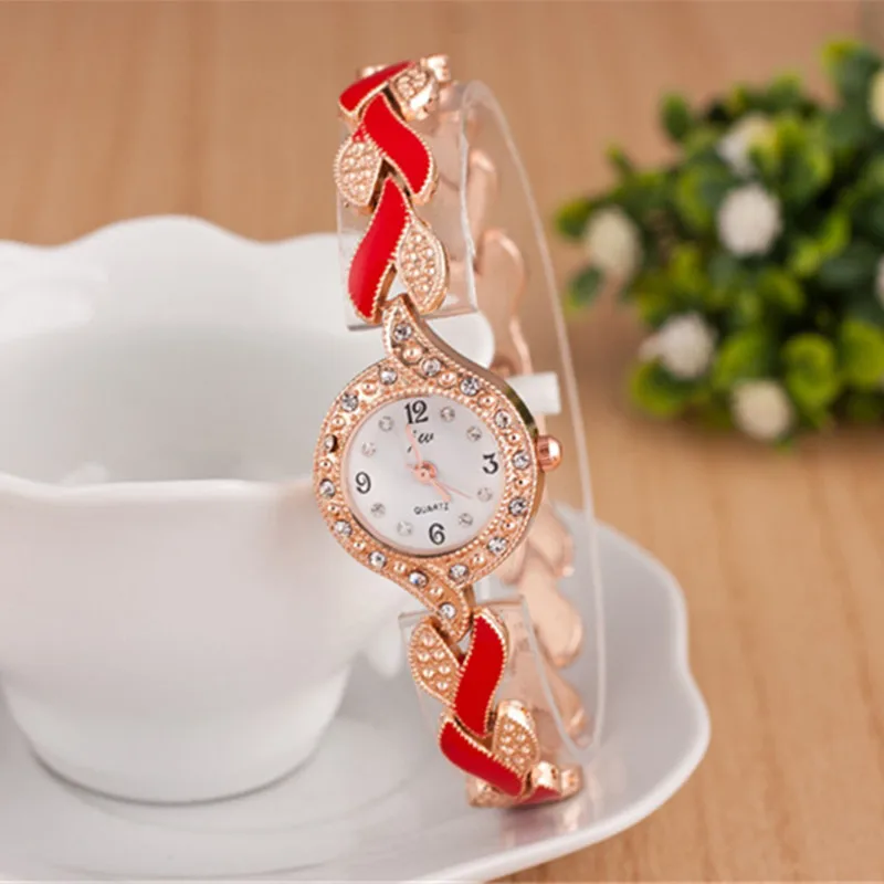 Бренд JW часы с браслетом женские роскошные часы с кристаллами женские модные повседневные кварцевые часы reloj mujer - Цвет: Красный