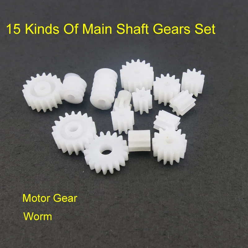 15 Kinds Plastic Worm Gear Set Gear Package for 1.5mm/2mm/3mm Main Shaft 7/8/9/10/12/14/16/18 Teeth Parts