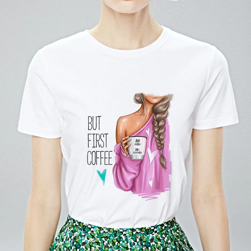Летняя футболка с надписью BUT FIRST COFFEE на английском языке повседневная простая в