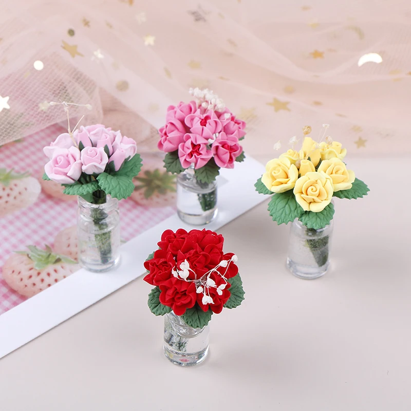 1:12 Fairy Dollhouse Miniature Vase Flowers Mini Home Garden Decoration Gifts EF 