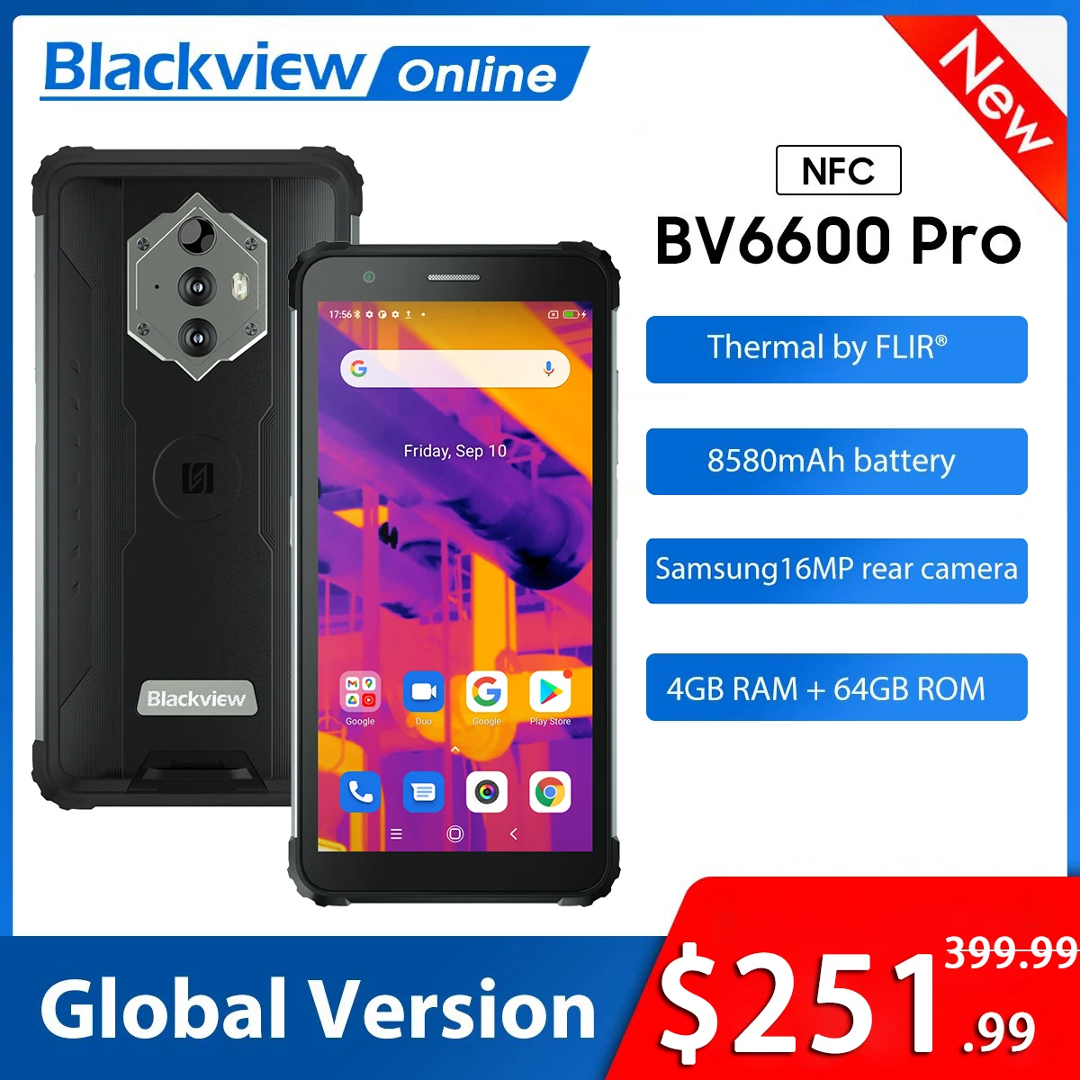 Смартфон Blackview BV6600 Pro 5 7 дюйма 4 + 64 ГБ 8580 мАч | Мобильные телефоны и аксессуары