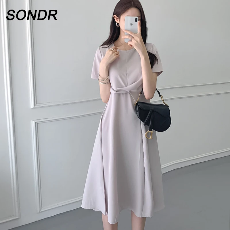 Женское цельное офисное платье в Корейском стиле элегантное асимметричное