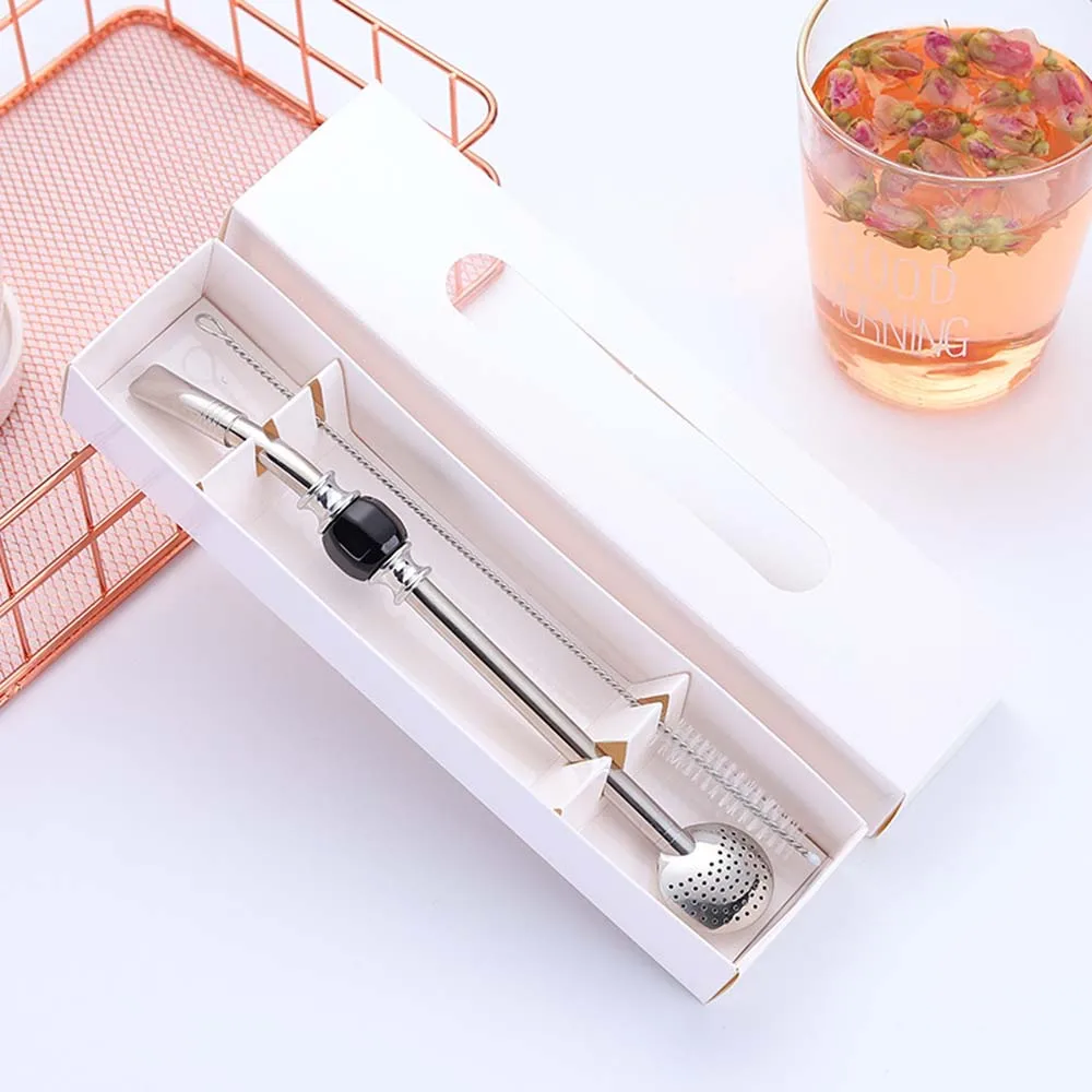 

1PC 3 In 1 Stainless Steel Straw Spoon Creative 304 Removable Washable Filter Non-slip Straw Tea Filter Bar Accessory