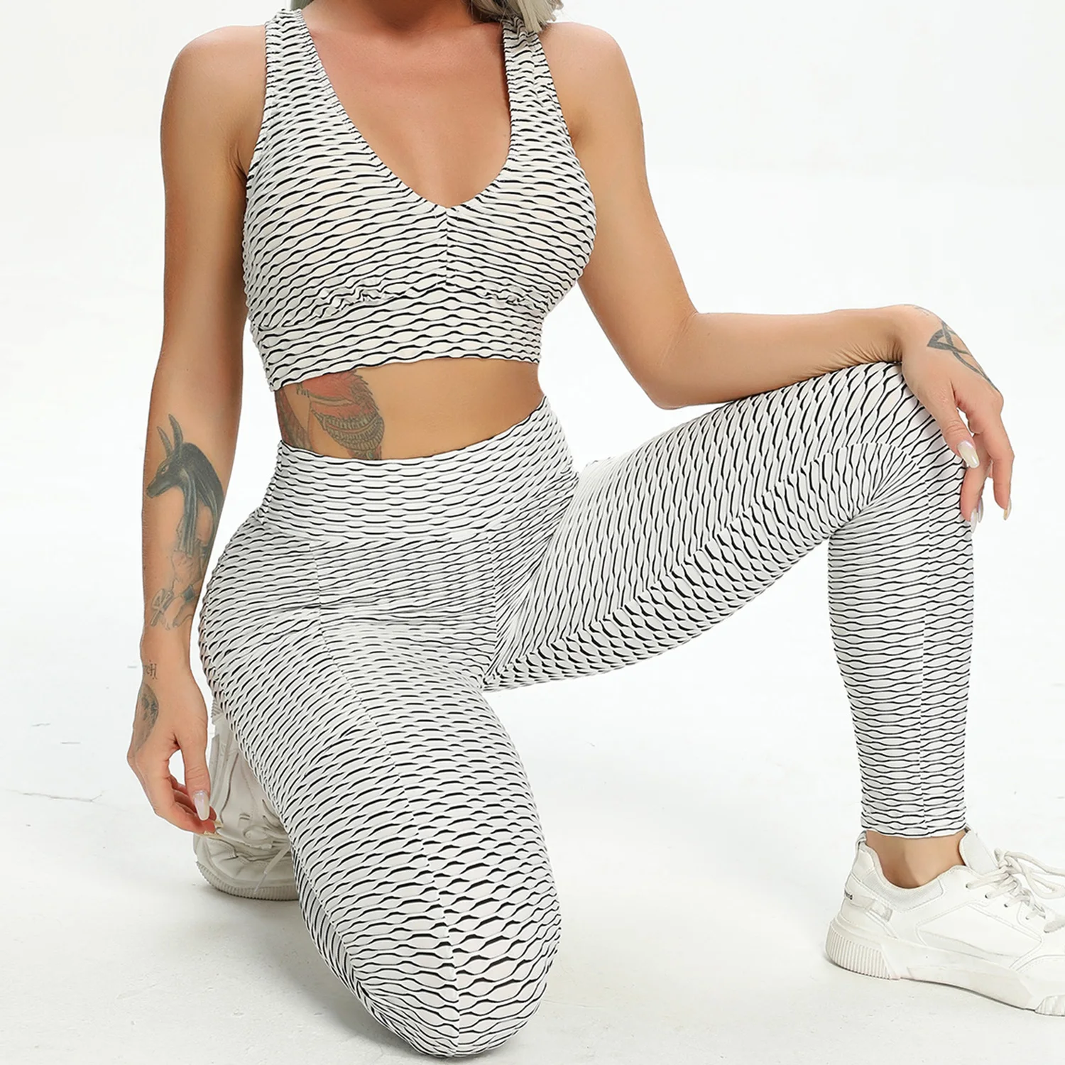

2pcs Sets Women's Tracksuits Sexy Crop Tops High Waist Leggings Hip Up Suit For Fitness Sport Sets Femme Gym Women Clothes 2021