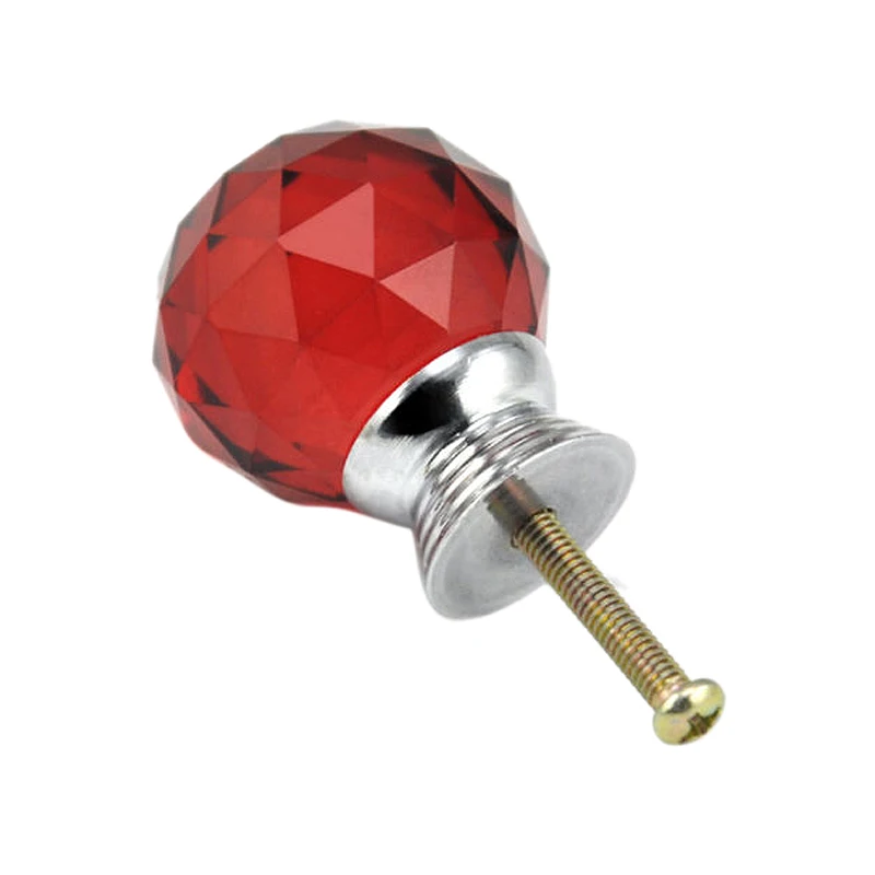 

2pcs Crystal Glass Door Knobs Drawer Cabinet Furniture Kitchen Handle - red