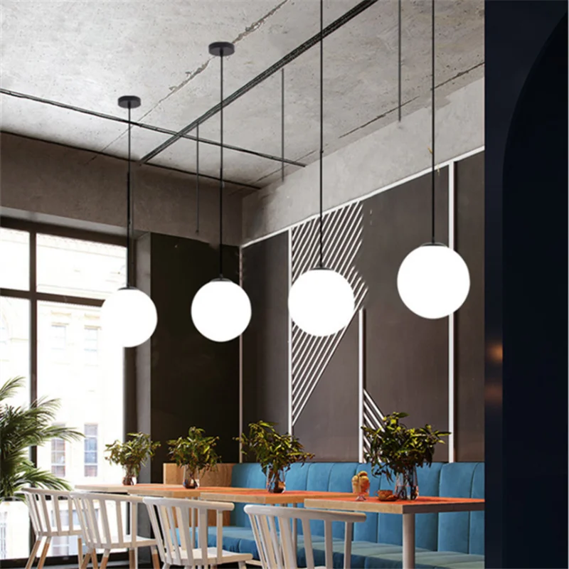 Gold/Black Glass Ball Pendant Lights White Globe Hanging Lamps Bar Restaurant Deco Luminaire Bedroom Light LED Pendant Lamp 3