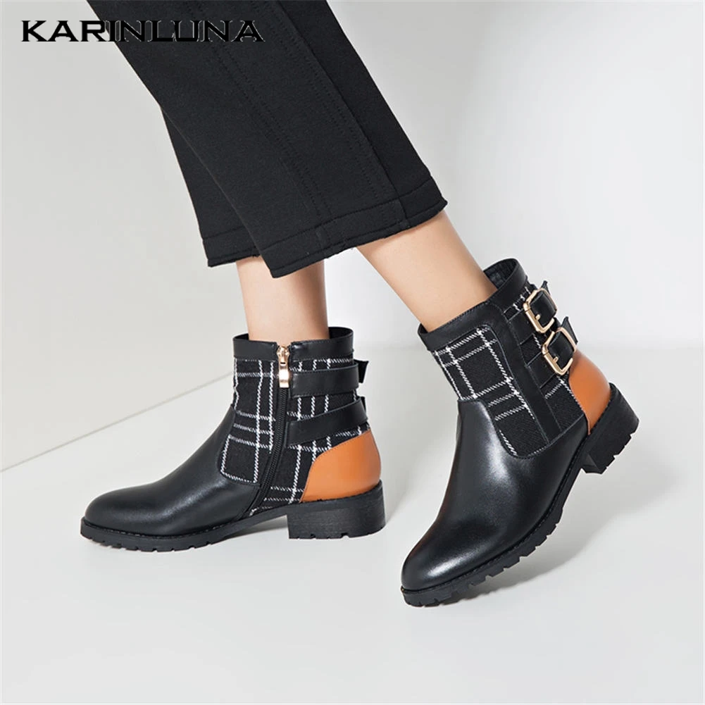 

Karinluna 2020 Brand Large Size 42 Leisure Square Heel Genuine Leather Fashion Woman Shoes Booties Women Ankle Boots Female