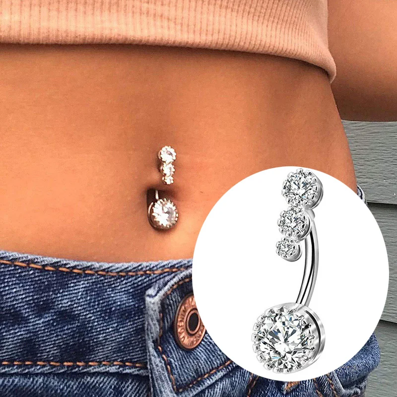 Gold Rhinestone Body Piercing Belly Button Navel Rings Barbell Dangle Bar