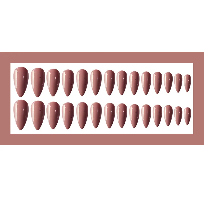 Nusx 24pcs Full Cover Stiletto False Nails Almond Acrylic mountain peak Sharp End Long Brown False 3