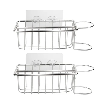 

2-in-1 Sink Caddy Stainless Steel Faucet Storage Racks Adhesive Sponge Draining Rack Brush Holder Bathroom Soap Shelves J50