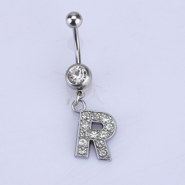 26 letter style Charming Body Piercing Crystal Rhinestone Inlaid Navel Belly Button Ring stainless steel jewelry