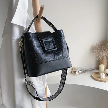 

2020 Fashion Trend Women Stone Pattern Handbag Zipper Bucket Bags Adjustable Strap Solid Simple New PU Crossbody Shoulder Purse