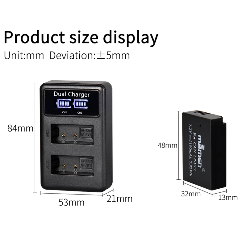 Mamen 1100MAh LP-E17 LPE17 LP E17 батарея для камеры+ USB lcd двойное зарядное устройство для Canon EOS M3 M5 M6 Kiss X8I 750D 760D T6I T6S 800D