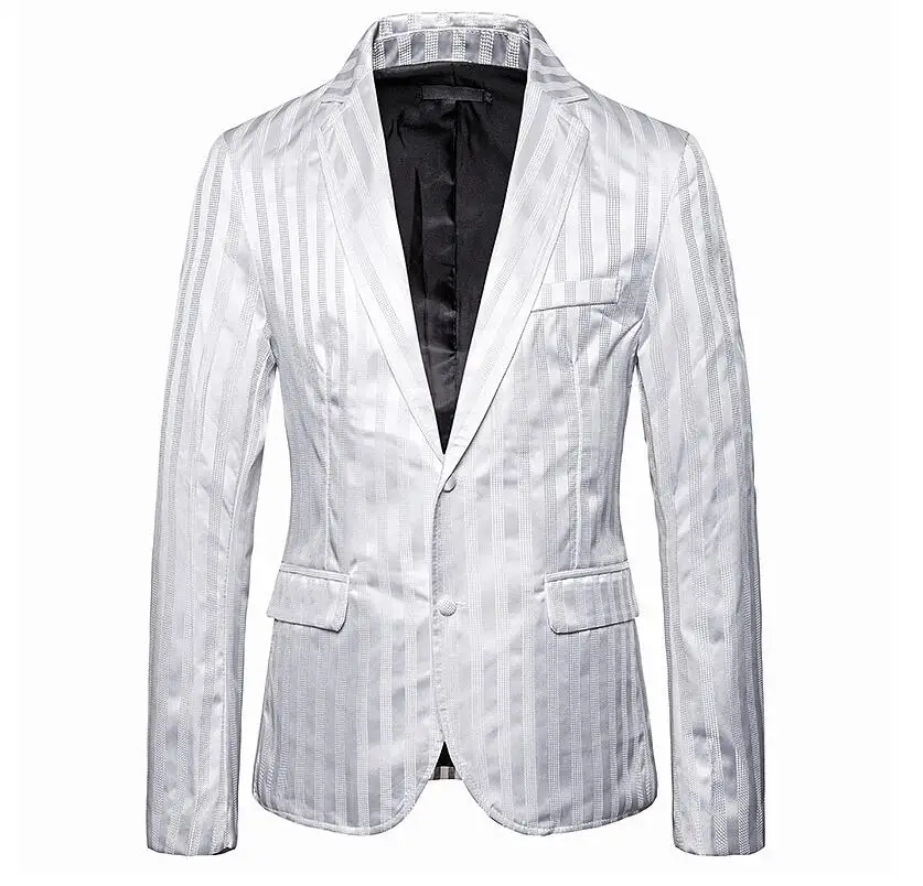 Золотые Осенние костюмы мужские блейзеры masculino slim fit casaco jaqueta masculina цветные полосатые пальто с двумя пряжками мужская куртка - Цвет: Белый