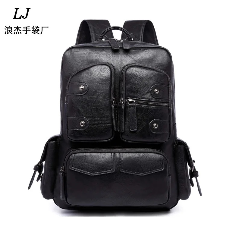 

2019 New Style Multi-pockets PU Backpack MEN'S Backpack Computer Compartment Backpack