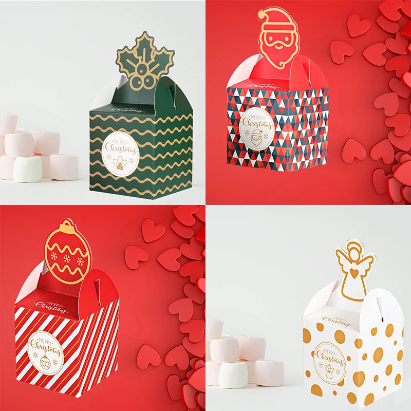 5Pcs Merry Christmas Gift Candy Box Red Green Stripe Sweets Chocolate Packaging Paper Boxes Christmas Birthday Party Decoration