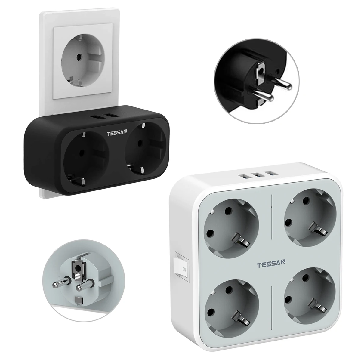 TESSAN Compact USB Plugs 4-Way Sockets with 3 Ports 7 in 1 Plug Adapter Multiple Charger for Phone Tablet | Электроника