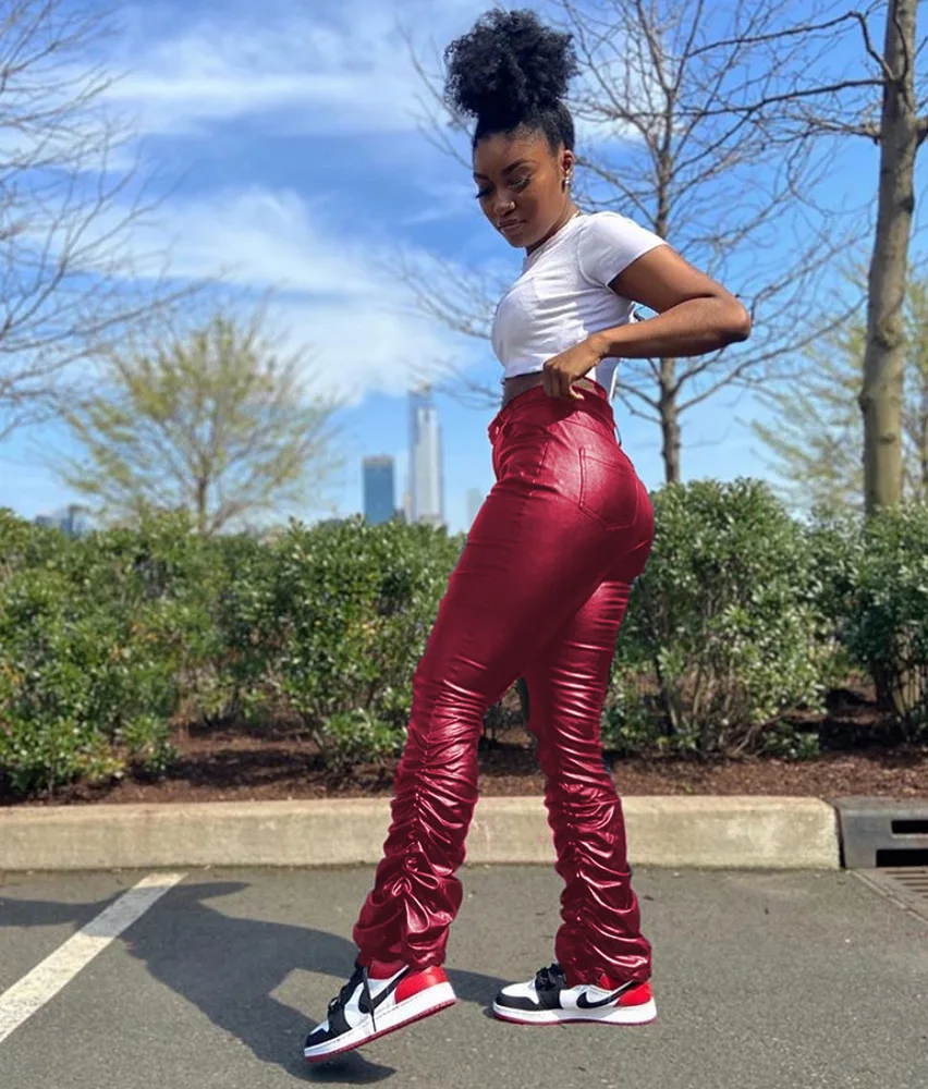 Leather Stacked Joggers Women Bell 