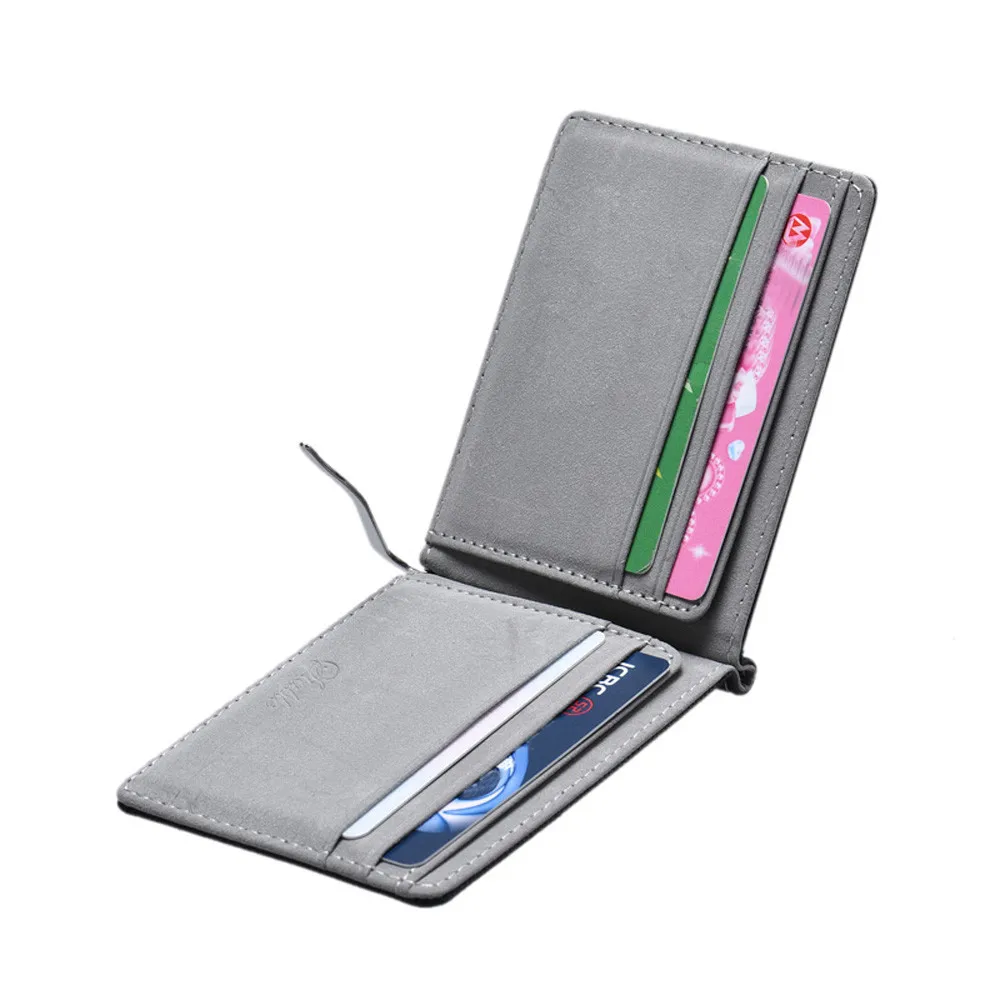 

Casual Men's Wallets Leather Solid Mens Leather Silver Wallets Black ID Credit Card Holder 9.10