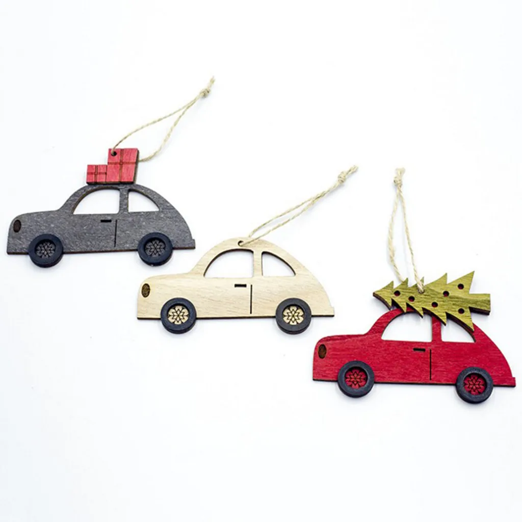 Christmas Decorations Mini Christmas Tree Painted Wooden Car Decoration Pendant Home Decor