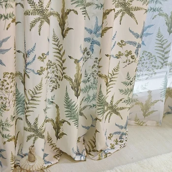 

Linen Pastoral Curtains for Living Room Bedroom Rainforest Fresh Green Tree Printed Kitchen Curtains